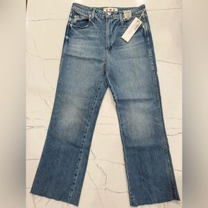 NWT AMO High Rise Kick Crop Boot Denim, Size 30